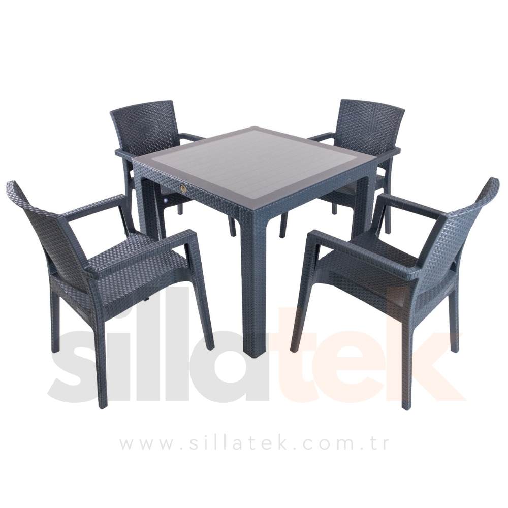 Zeus 4'lü Sandalye Masa Set (Camlı) 90*90